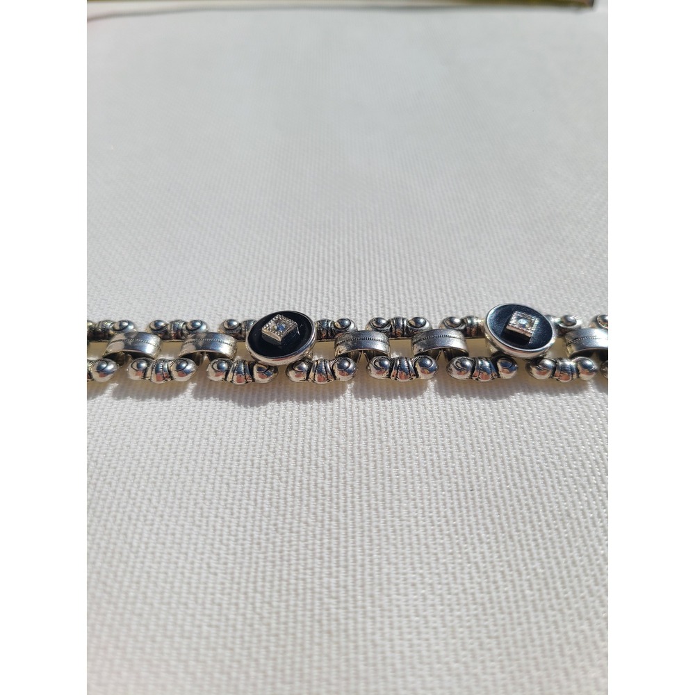 Silver Tone Black Bracelet / No Markings - Picture 2 of 6